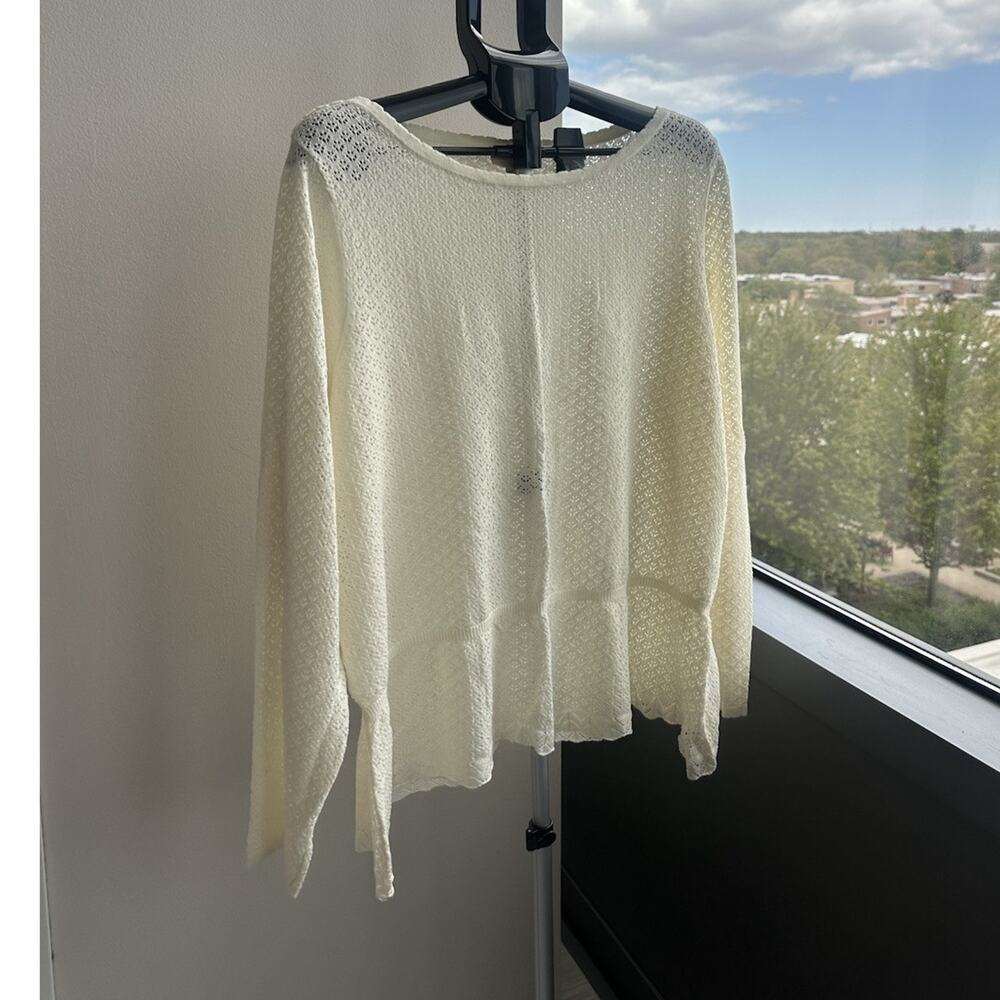 ModCloth Ivory Open-Knit Pullover Sweater Round Neck Long Sleeve 4X